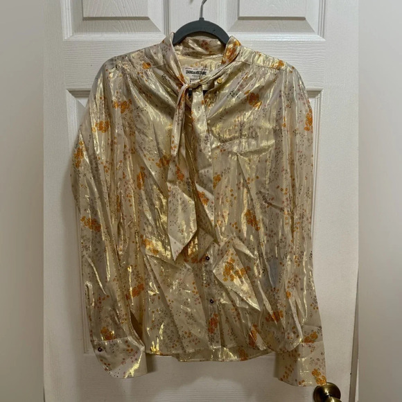 Zadig & Voltaire Tops - Zadig & Voltaire Tioly Metallic Spark Flowers Shirt Retro Dressy Disco Sz Small